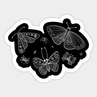 Butterflies line art white Sticker